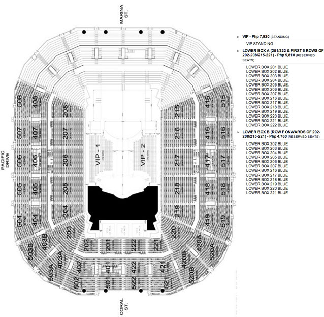 Seat map and ticket prices for Swedish House Mafia Manila 2012